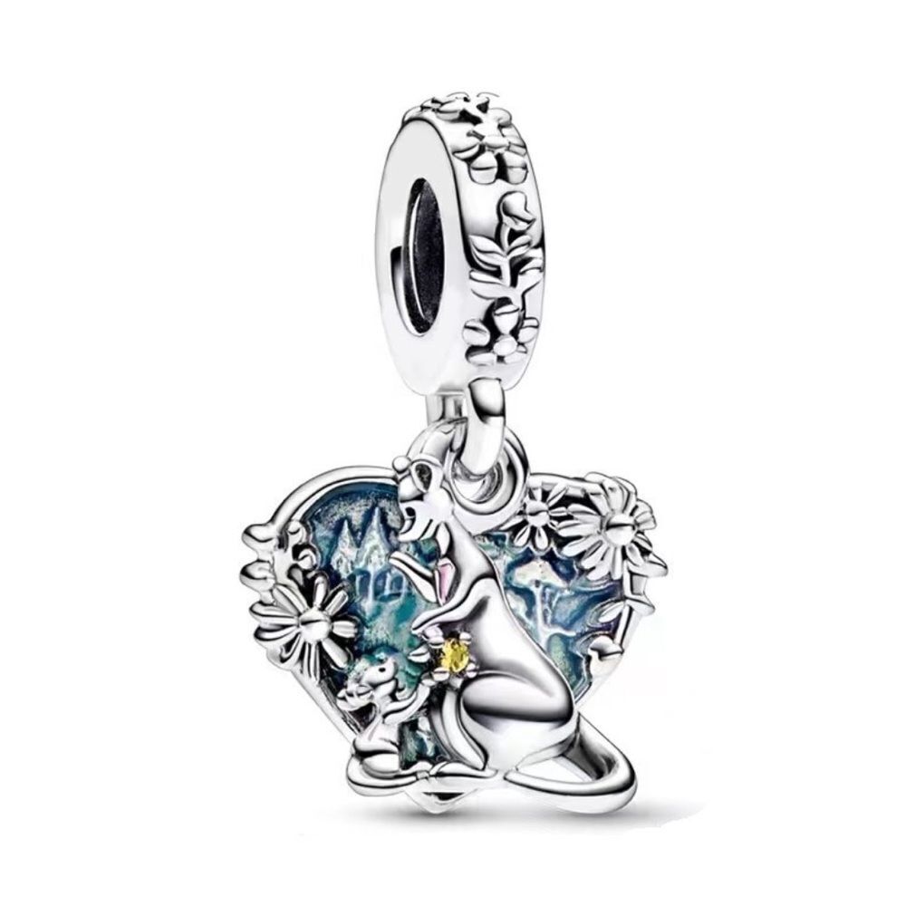 Pandora Silver and Blue Heart Charm Bracelet